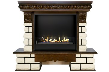 Биокамин в портале Firezo Pierre luxe lord Темный дуб белый камень, стандарт